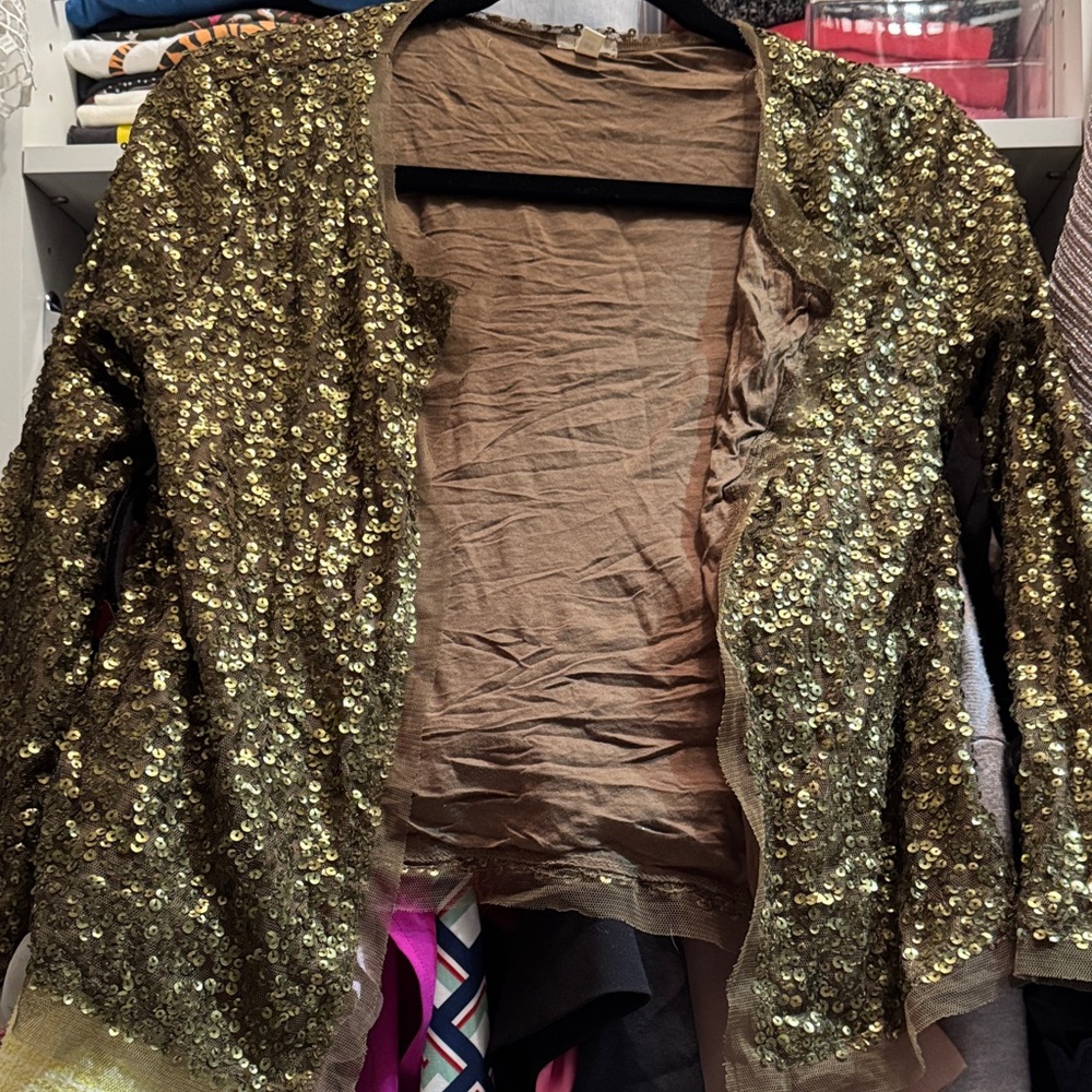 J Crew Gold Sequin open cardigan